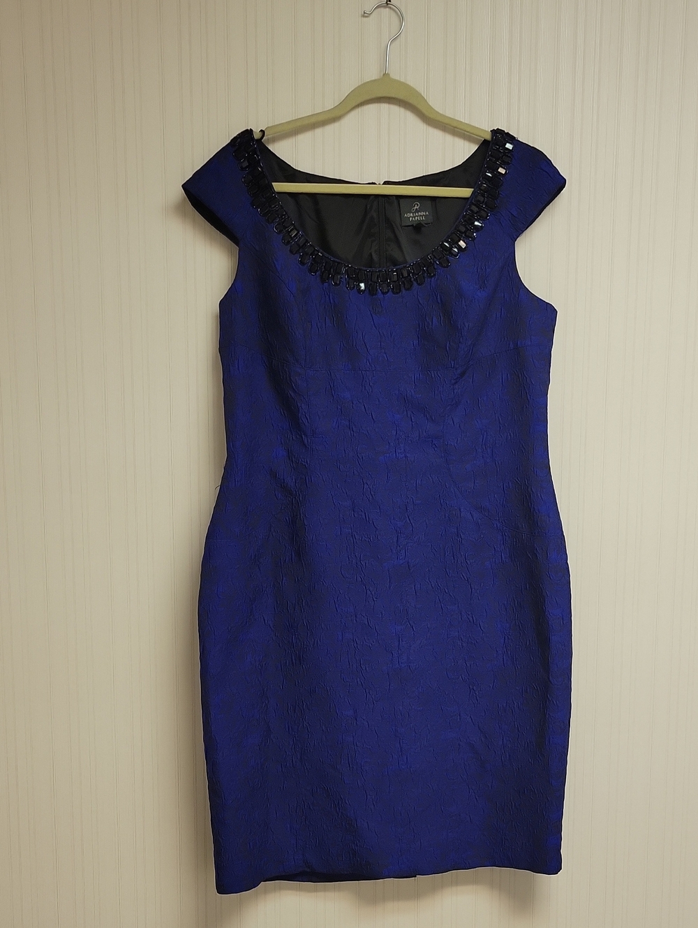 Adrianna Papell Royal Blue Beaded Neck Sheath Dress Sz 16 Party Cocktail Guest